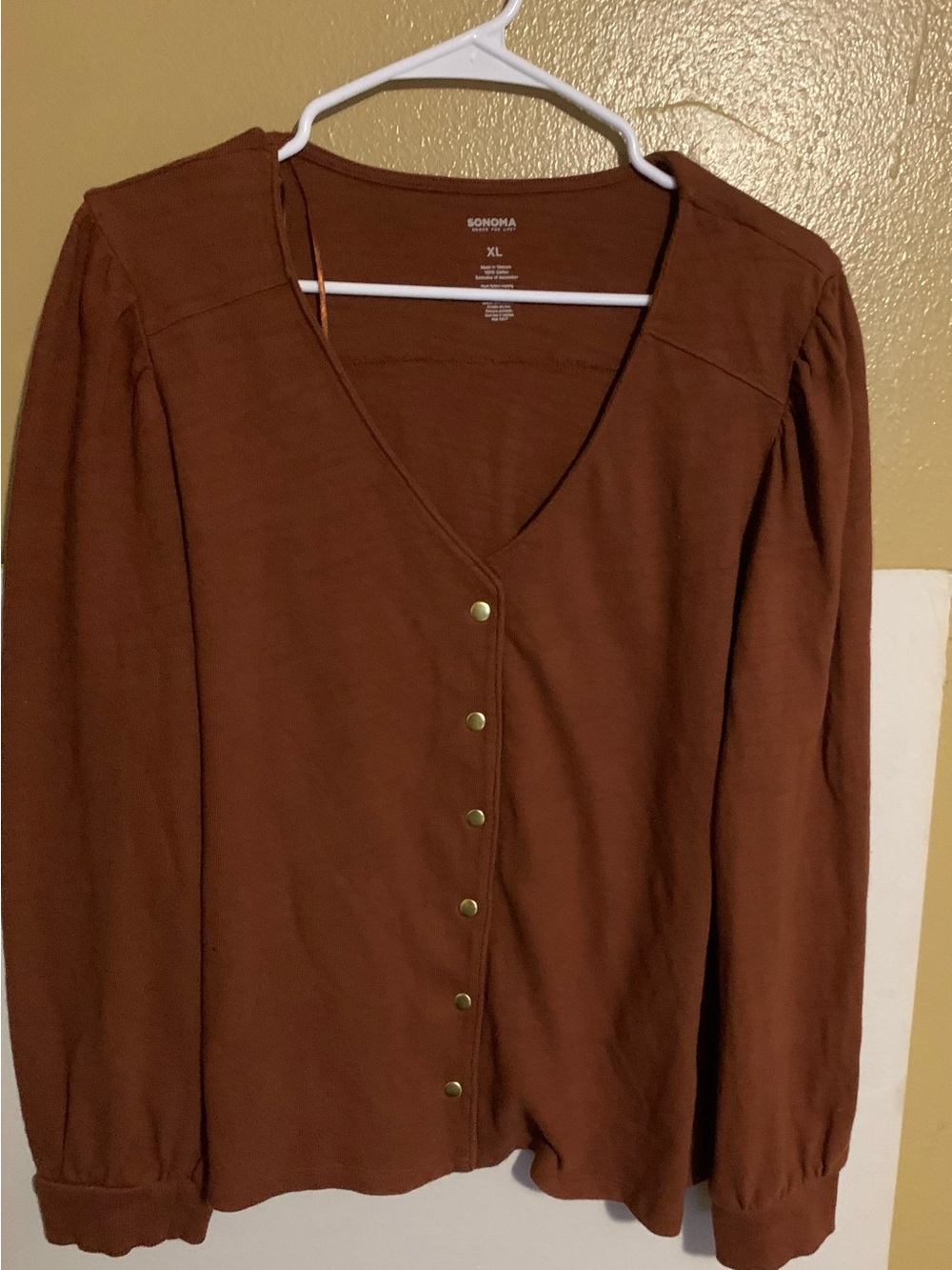 Sonoma Women's Rust-Brown Button Front V-Neck Blouse